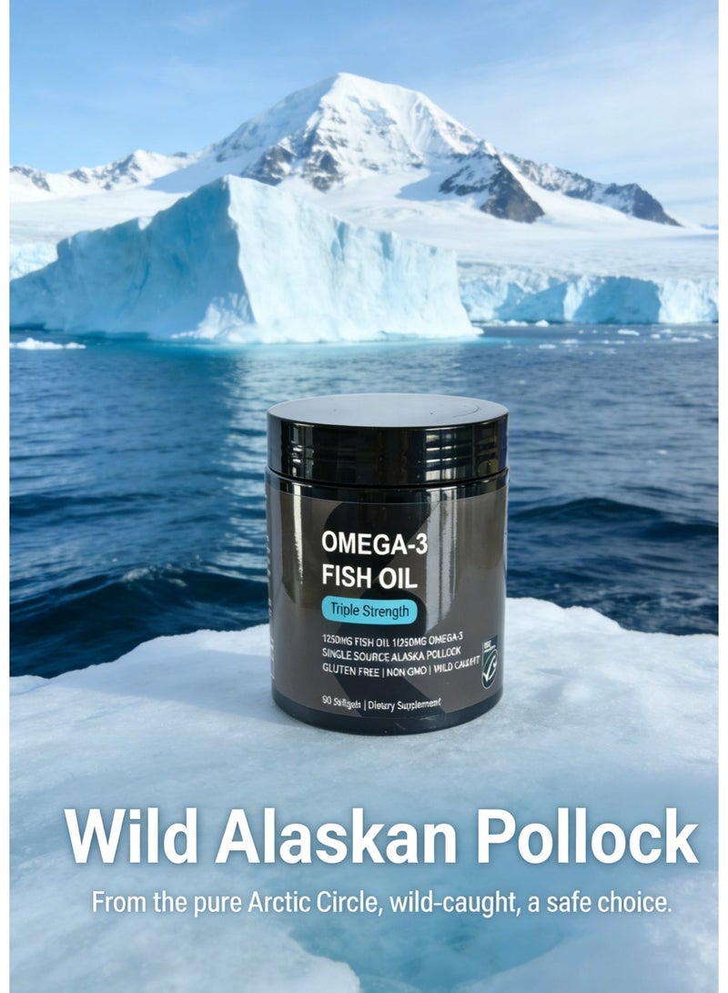 SPORTS RESEARCH Omega-3, Triple Strength, 1250 mg, Made with Alaskaomega, with Triglycerides EPA and DHA | Supporting the heart, brain and joints | IFOS Certified 5 Star, Non-GMO & Gluten Free - 90 Softgels - Image 5